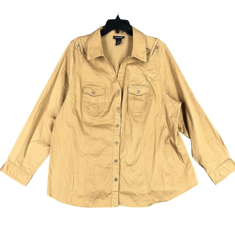 Lane Bryant Utility Button Down Shirt Khaki Safari Military Epaulettes 22 Womens